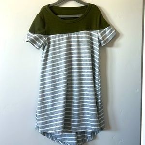 Girls Medium | Green Color Block Dress | Girlsa